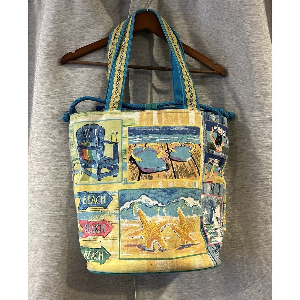 Vintage Ann Ousby Beach Bag Zipper Tote Inside Pocket Summer